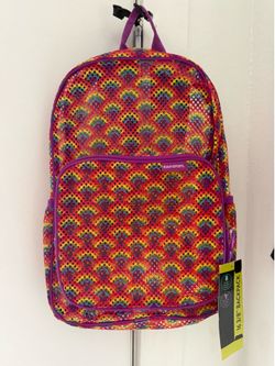 Eastsport 16.3in Rainbow Multicolor Backpack Purple Trim Zip, Padded Straps