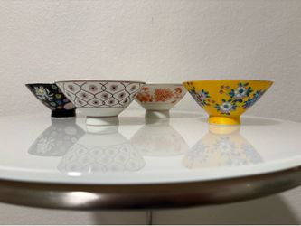 Four Asian Rice or Tea Bowls Porcelain Variety of Designs