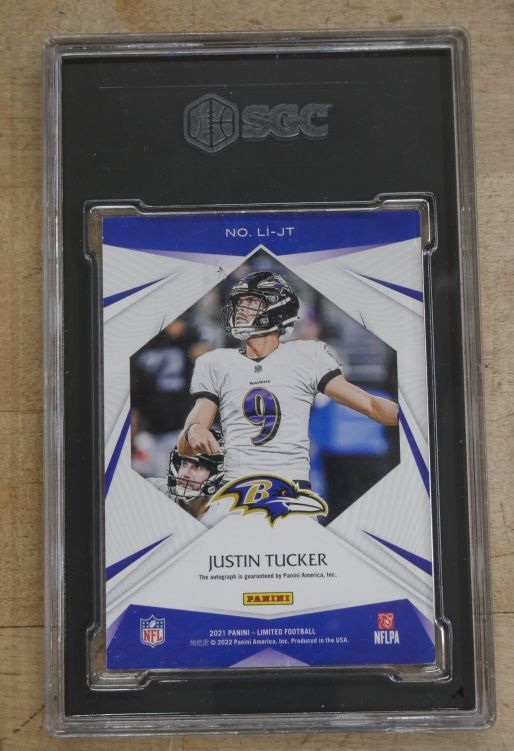 2021 PANINI LIMITED INK JUSTIN TUCKER FOOTBALL CARD 8.5 NM MT 04/10 SGC RAVENS