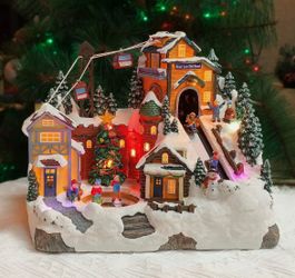 Moments in Time Christmas Village Building Mount Lure Sled Resort LED Lights Music & Animation Winter Resort Scene Power Adapter Included Holiday Home