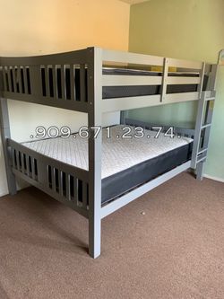 New full/full size gray Bunkbed with orthopedic mattress included