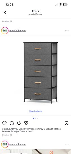 Crestlive Products Gray 5 Drawer Vertical Dresser Storage Tower Chest