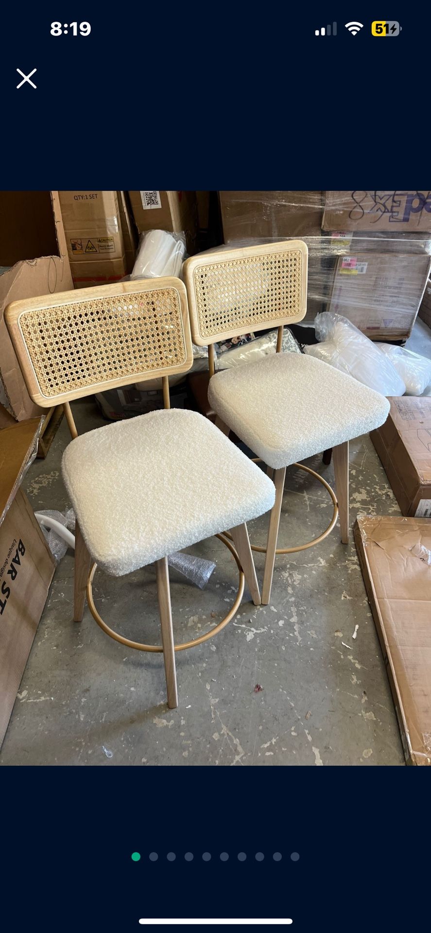 Zesthouse 26.2" Rattan Counter Stools Set of 2, Swivel Sherpa Counter Height Bar Stools with Cane Back and Wooden Legs, Mid Century Barstools for Kitc