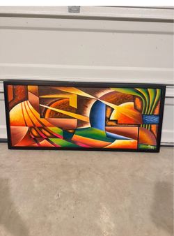 Abstract contemporary painting wood frame