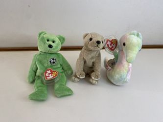 Set of 3 Ty Original Beanie Babies – Neon, Kicks & Almond – Pre-Owned