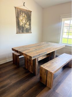 Rustic Dining Table and 2 Benches