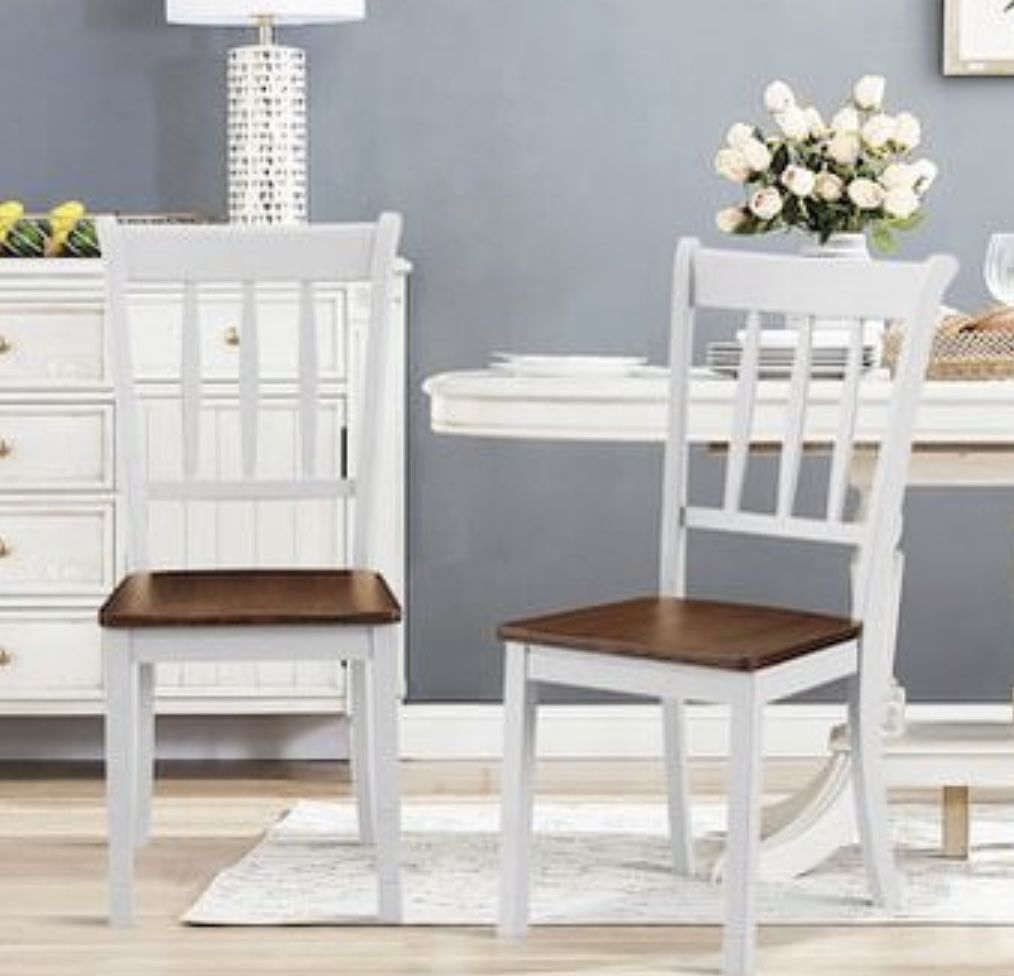 White & Brown Wooden Dining Chair Set - Rustic Dining Chairs in Brown Seat