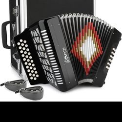 Horse 31 Key Accordion,12 Bass 3-Row G/C/F Diatonic Accordions Instruments for Adults with Thicked Suitcase and Straps, 31 Keys Button Acordeón Acorde