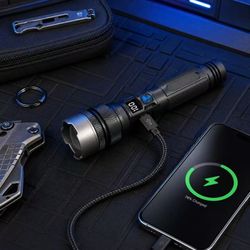 Powerful Flashlight 150000 Lumens, USB Rechargeable Waterproof, Super Bright XHP70.2 Handheld Flashlight, Zoomable Torch for Hiking Hunting Camping