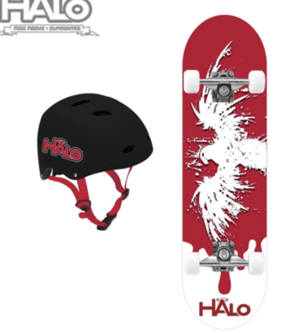 HALO Pro Skateboard Combo Set - Red Eagle - 1 Skateboard, 1 Helmet