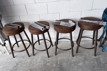 Set of 4 Adjustable Bar Stools – Rustic Brown 🍂