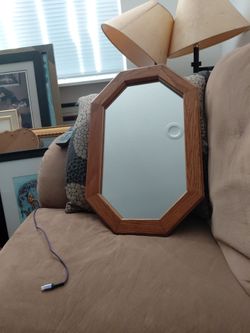 vintage octagonal oak wall mirror.