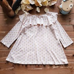 5T LIGHT TAN MINI APPLE PRINT THREE-QUARTER SLEEVES BABYDOLL KNIT TUNIC