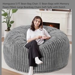 Homguava Huge Grey Corduroy Bean Bag Chair(new)