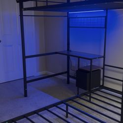 Kids LED bunk bed with a study