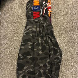 Bape Hoodie, Double Hood, Grey With Purple 