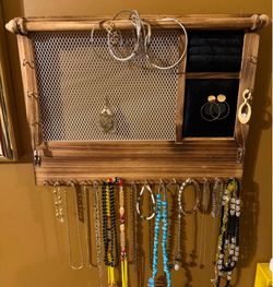 Rustic Wooden Jewelry Organizer Wall Shelf