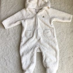 Baby Gap 3-6 Months Sherpa Bear One Piece Bunting Hooded Coverall Cream Snowsuit