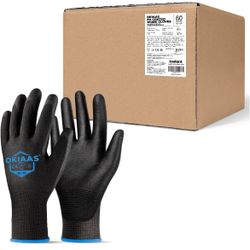 Work Gloves for Men - Ultra Thin and Lightweight With Grip, Bulk Case of 60 Pairs, Polyurethane Coating for Construction and Light Duty Work=X4-372
