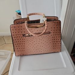 Alyssa Handbag Purse. Coral/pink With Cheetah Print