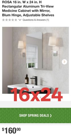 ROSA 16 in. W x 24 in. H Rectangular Aluminum Tri-View Medicine Cabinet with Mirror, Blum Hinge, Adjustable Shelves