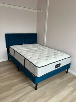 Beautyrest Mattress with Teal Upholstered Bed Frame