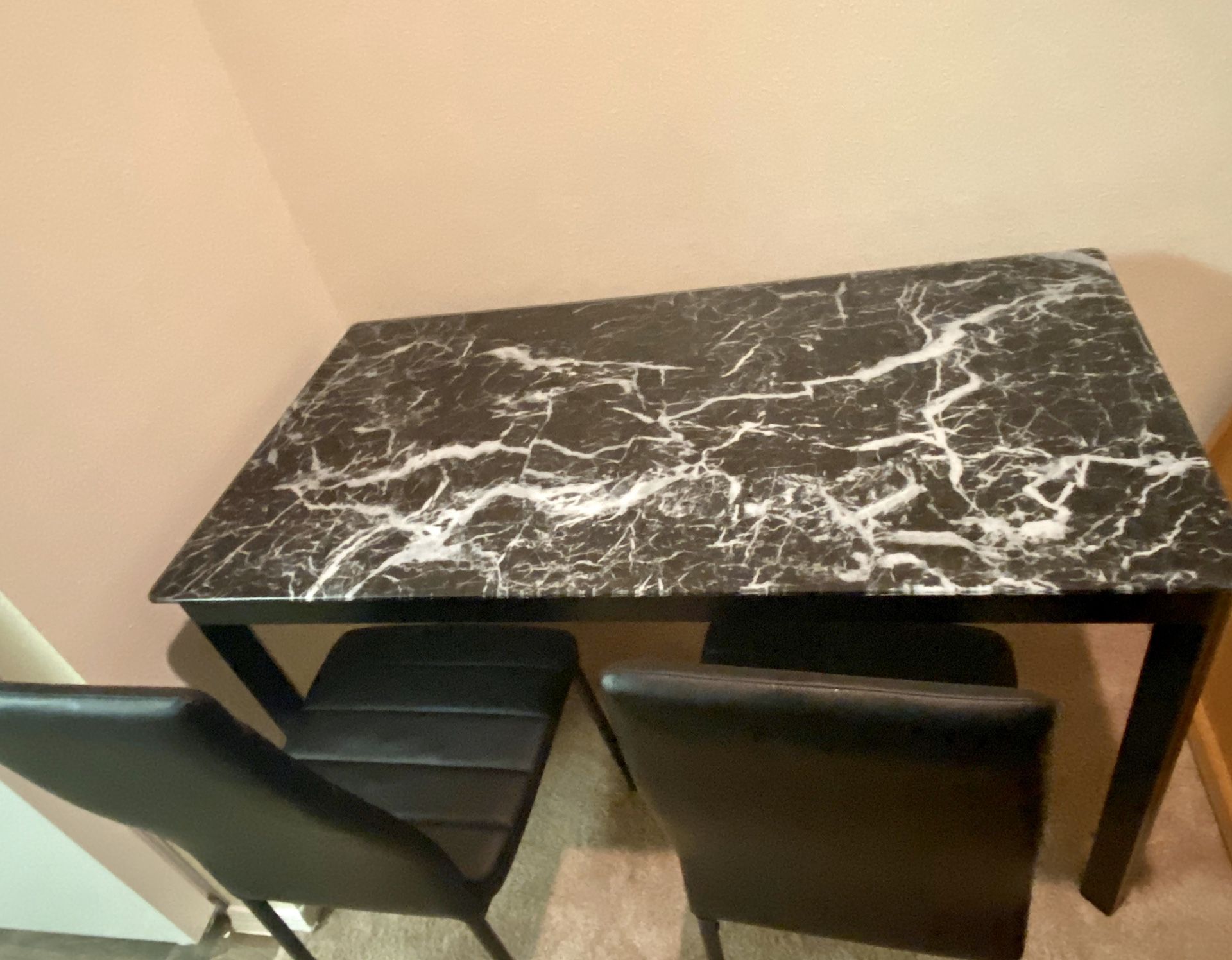 Black Marble Faux Table with 6 Chairs