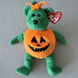 2002 TY Beanie Baby Bear in Pumpkin Suit - Rare Halloween Collectible (Mint Condition)