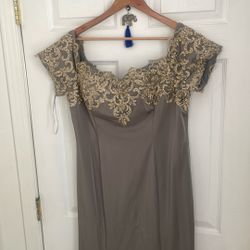 *NEVER USED* Grey  With Gold Embroidery Dress
