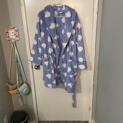 Fluffy Blue Bathrobe With Sheep Pattern 