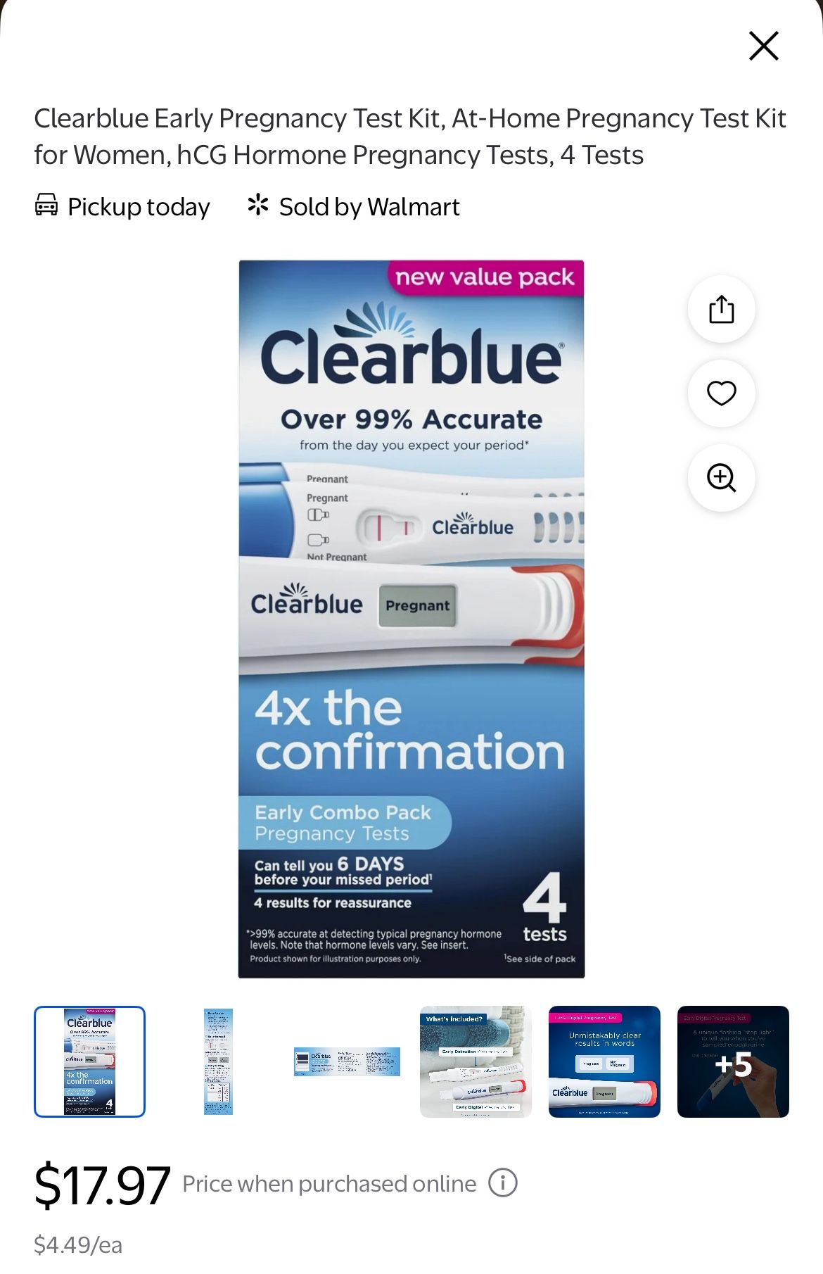 Clearblue Early Pregnancy Test Kit, At-Home Pregnancy Test Kit for Women, hCG Hormone Pregnancy Tests, 4 Tests $10