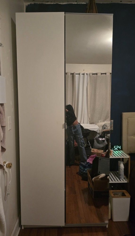 Wardrobe Armoire Closet White With Mirror