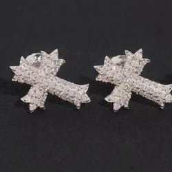 925 Silver Moissanite Cross Style Screw Back Earrings 