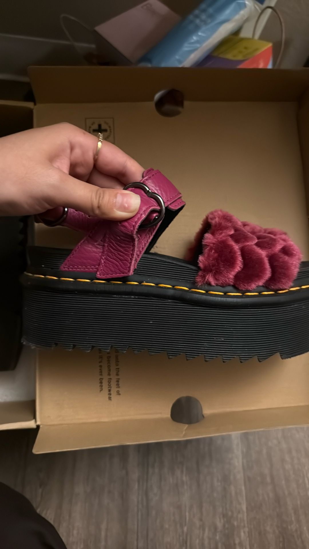 Dr Martens VOSS FLUFFY FAUX FUR PLATFORM SANDALS