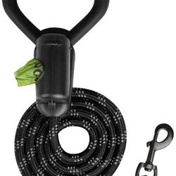 Dog Leash with Poop Bags and Comfortable Rubber Handle