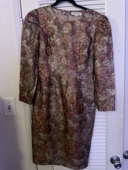  La Cadence Premier Gold Metallic Flower Print Dress Size Medium - $20