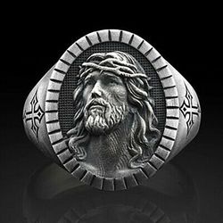 925 Silver Plated Jesus Ring