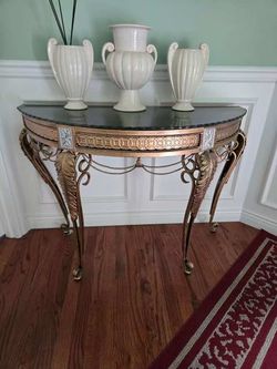 Ornate Gold Iron Console Table with glass Top