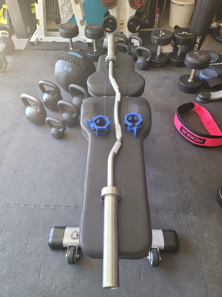 American Barbell Stainless Steel EZ Curl Bar with (2) Clamps for $140 Firm (Walnut 91789)