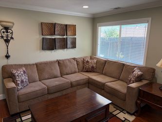 Large Tan Fabric Sectional Sofa