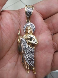 14k Gold San Judas 40.6 Grams 2ct diamonds 3 inch long