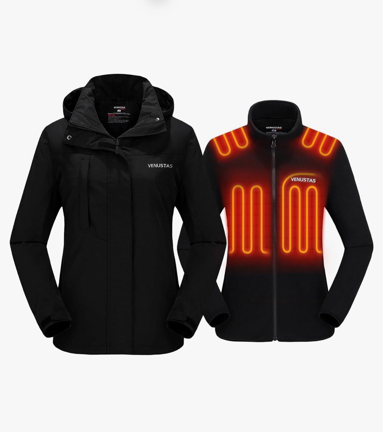 Venustas Women’s 3-in-1 Heated Jacket with Battery, Waterproof Jacket with Hood for Skiing Size Small