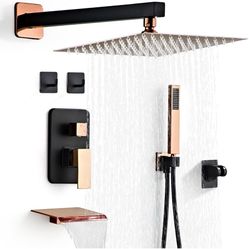 Shower Faucet Set with Tub Spout, Matte Black and Rose Gold