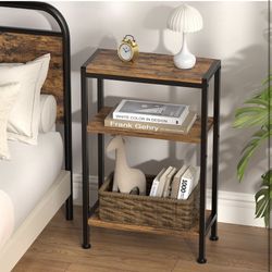 Narrow Side Table for Small Space, 3 Tier Slim End Table, Thin Nightstand, Skinny Snack Couch Table, Sofa Bedside Table in Living Room, Bedroom, Study