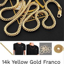14 Karat Gold Franco Chain- Approx 19 Grams 