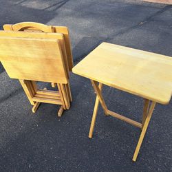 Folding Wooden Side Tables (4) With Storage Stand