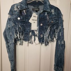 Denim Funky Short Fringe Jacket - Size S