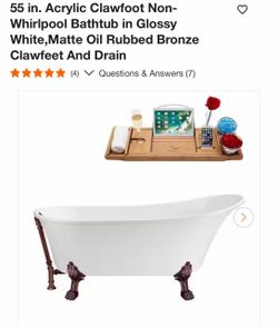 55 in. Acrylic Clawfoot Bathtub Glossy White