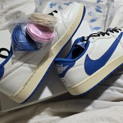 Travis Scott x Fragment Jordan 1 Retro Low OG SP Sail Military Blue Size 13