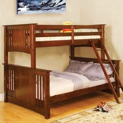 Brans New Twin over Full Bunk Bed Oak Mission Rustic Wood Bunkbed